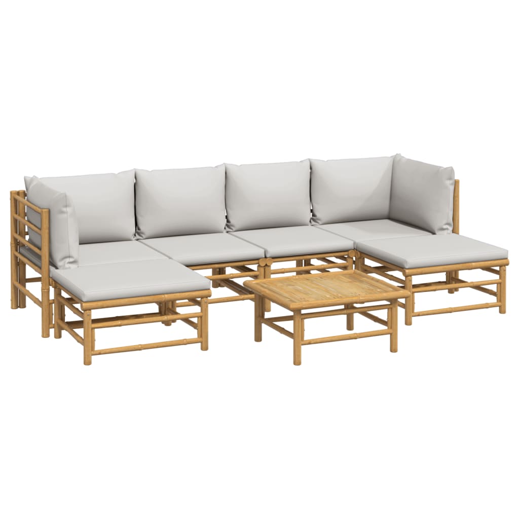 vidaXL 7 Piece Patio Lounge Set with Light Gray Cushions Bamboo