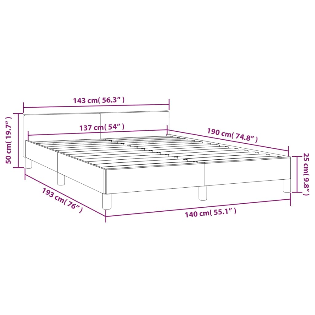 vidaXL Bed Frame with Headboard Light Gray 53.9"x74.8" Full Velvet