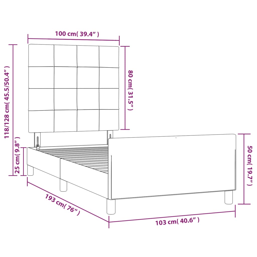 vidaXL Bed Frame with Headboard Light Gray 39.4"x74.8" Twin Velvet