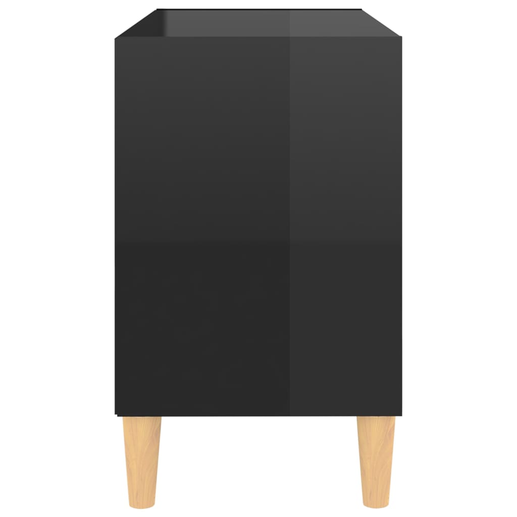 vidaXL TV Stand with Solid Wood Legs High Gloss Black 27.4"x11.8"x19.7"