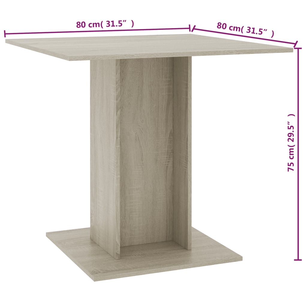 vidaXL Dining Table Sonoma Oak 31.5"x31.5"x29.5" Engineered Wood