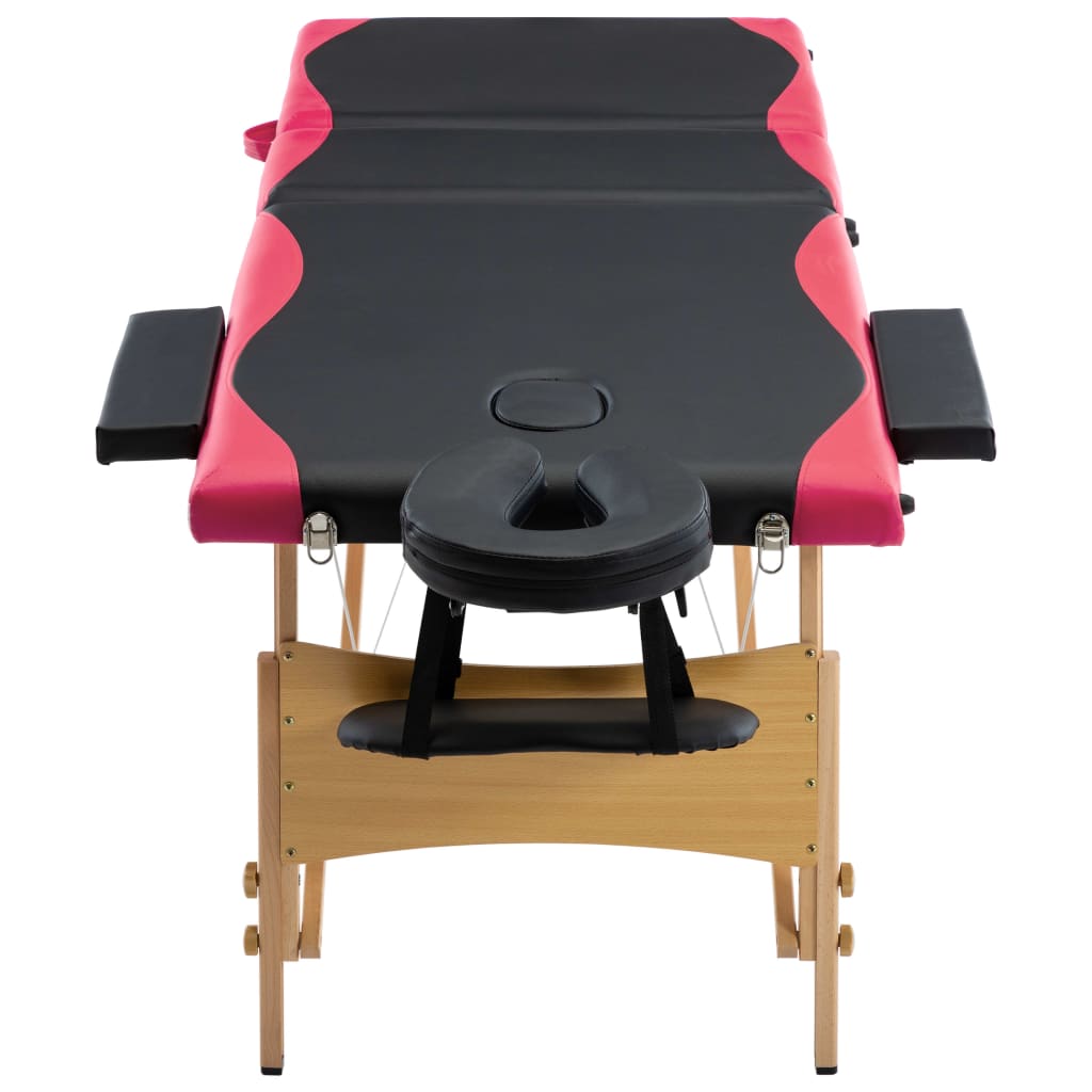 vidaXL Foldable Massage Table 3 Zones Wood Black and Pink