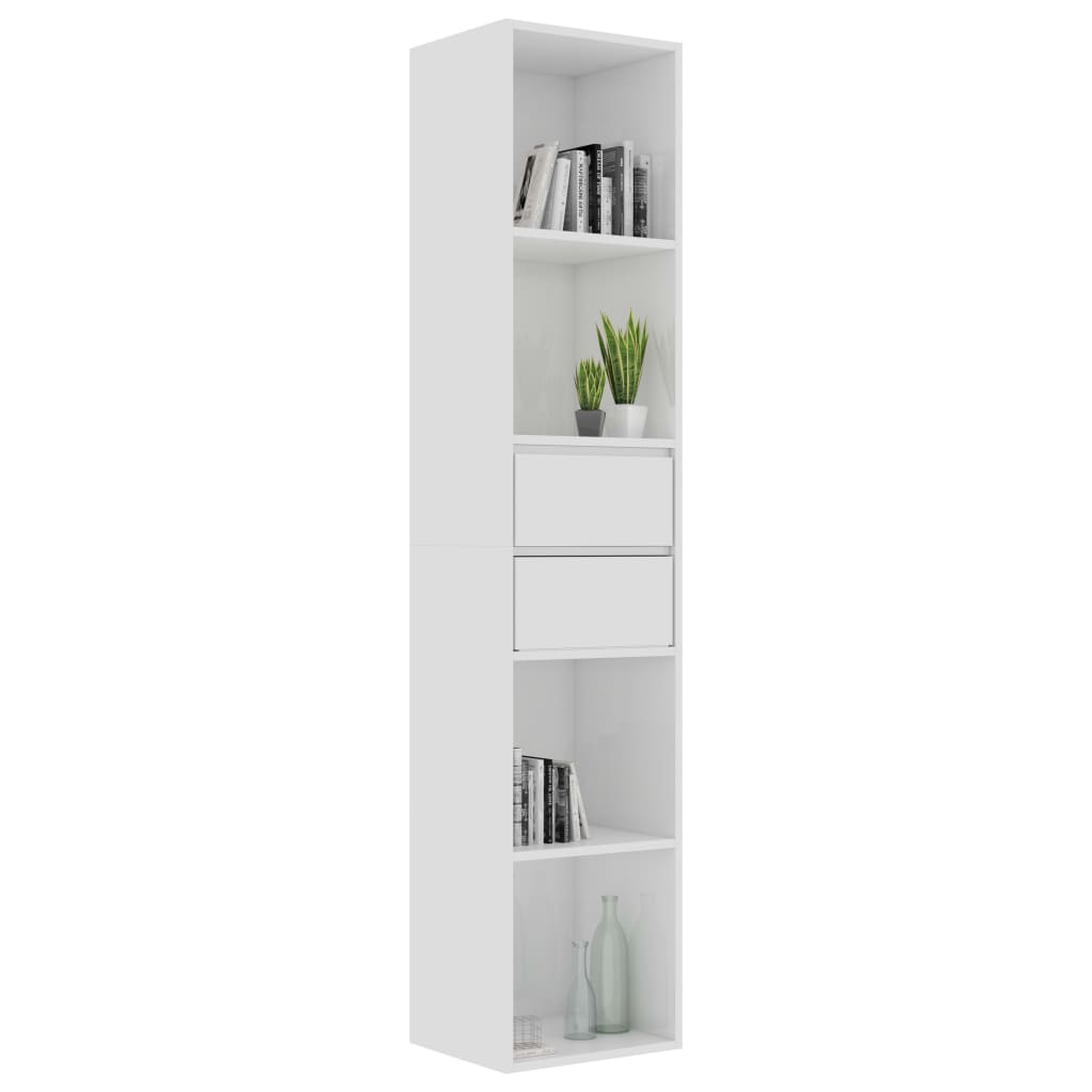 vidaXL Book Cabinet High Gloss White 14.2"x11.8"x67.3" Engineered Wood