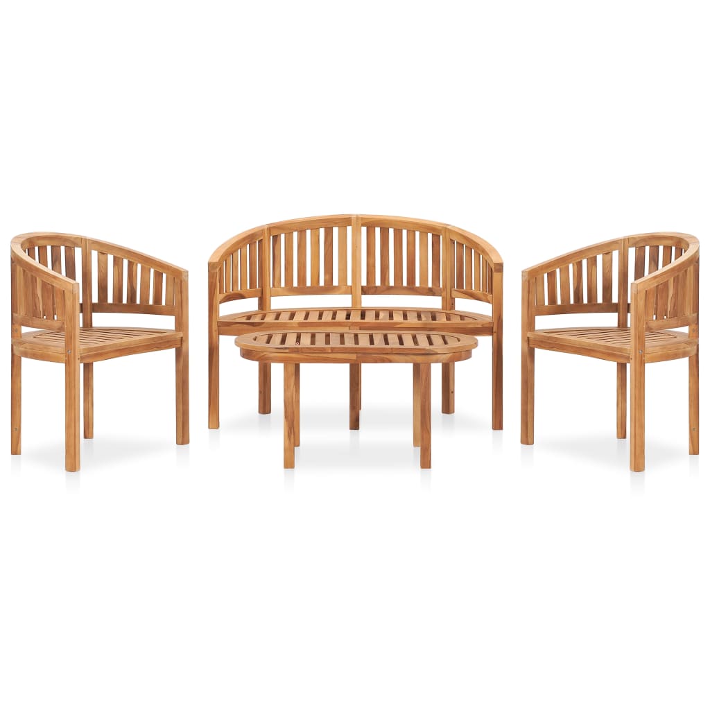 vidaXL 4 Piece Banana Patio Lounge Set Solid Teak Wood