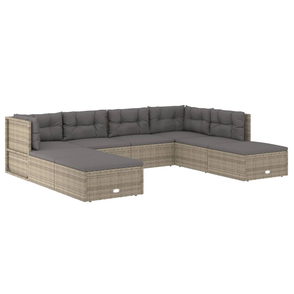 vidaXL 8 Piece Patio Lounge Set with Cushions Gray Poly Rattan