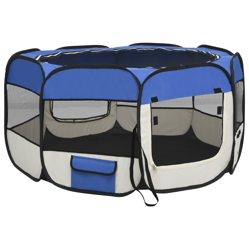 vidaXL Foldable Dog Playpen with Carrying Bag Blue 49.2"x49.2"x24"