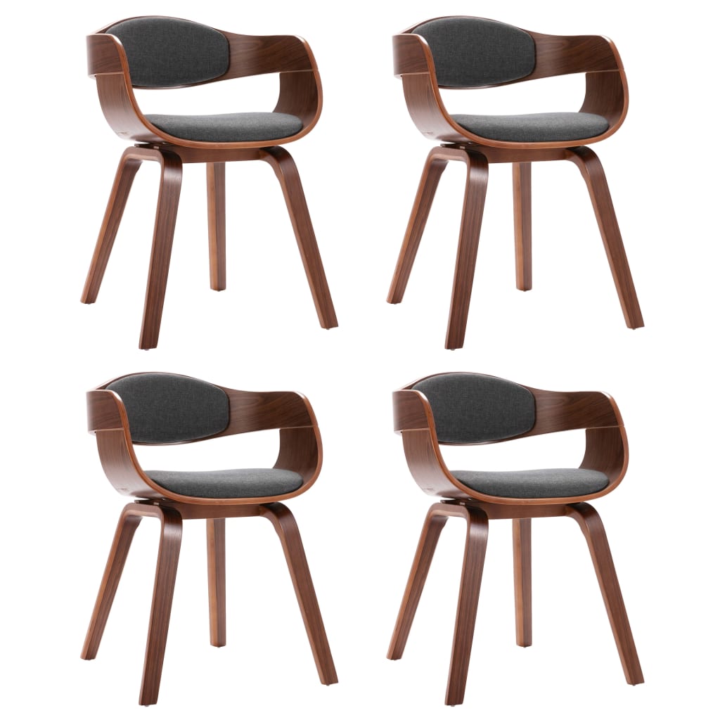 vidaXL Dining Chairs 4 pcs Bent Wood and Gray Fabric