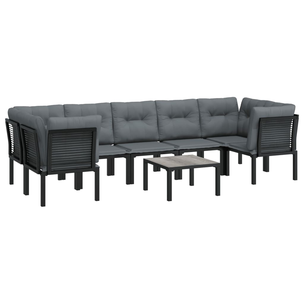 vidaXL 8 Piece Patio Lounge Set Black and Gray Poly Rattan