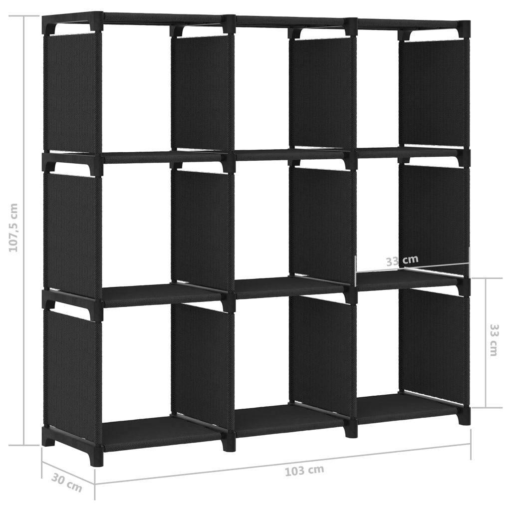 vidaXL 9-Cube Display Shelf Black 40.6"x11.8"x42.3" Fabric