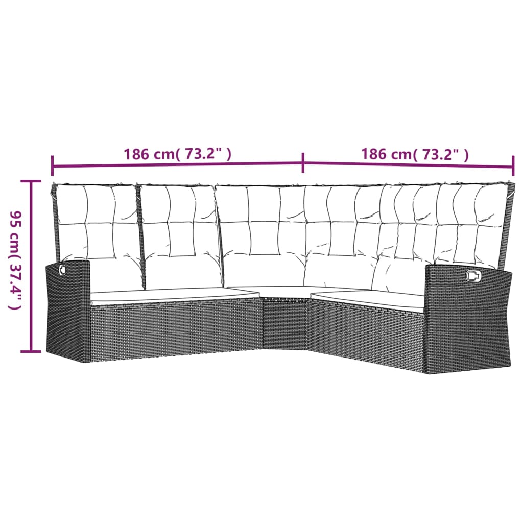 vidaXL 2 Piece Patio Lounge Set with Cushions Gray Poly Rattan