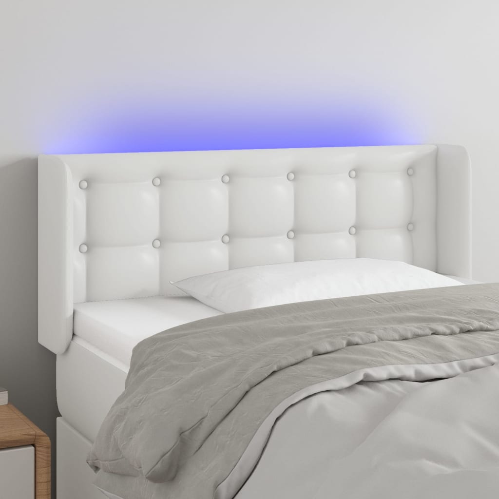 vidaXL LED Headboard White 40.6"x6.3"x30.7"/34.6" Faux Leather