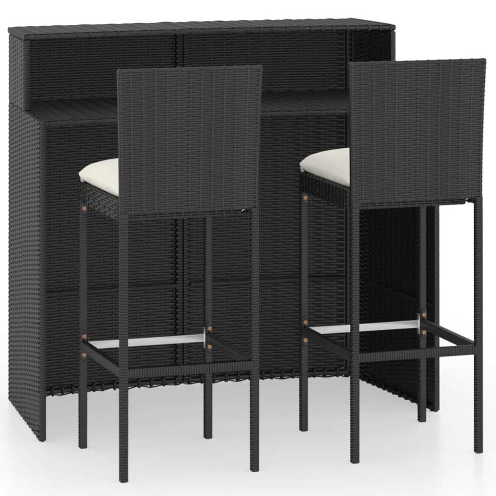 vidaXL 3 Piece Patio Bar Set with Cushions Black