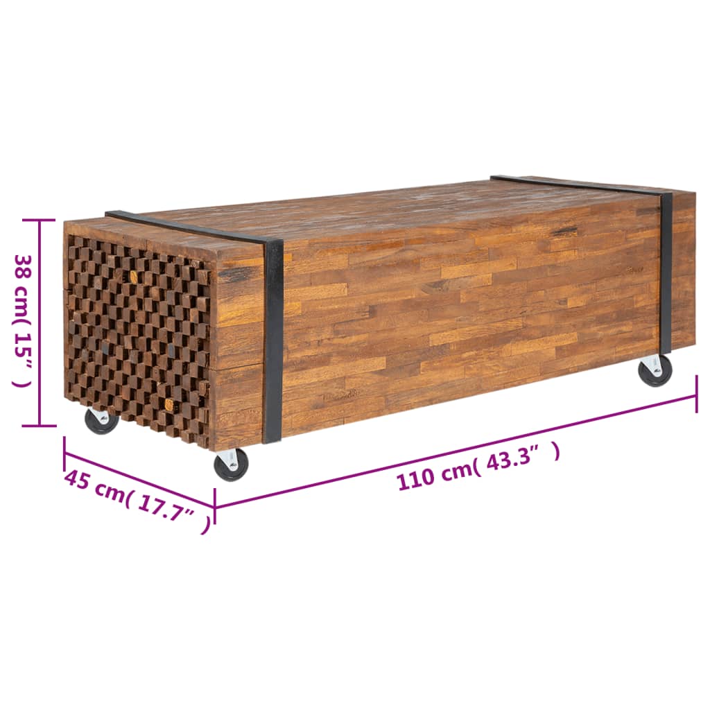 vidaXL Coffee Table 43.3"x17.7"x15" Solid Teak Wood