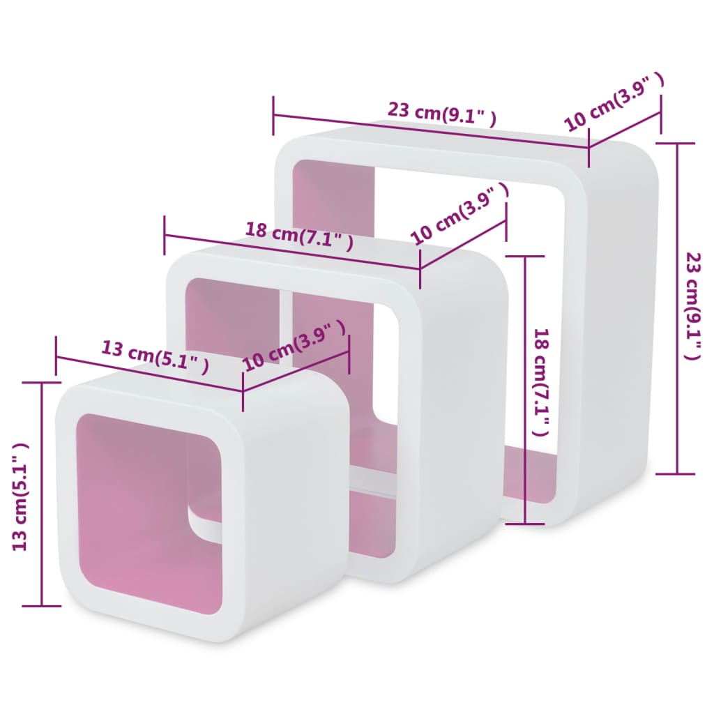 vidaXL Wall Cube Shelves 6 pcs White and Pink