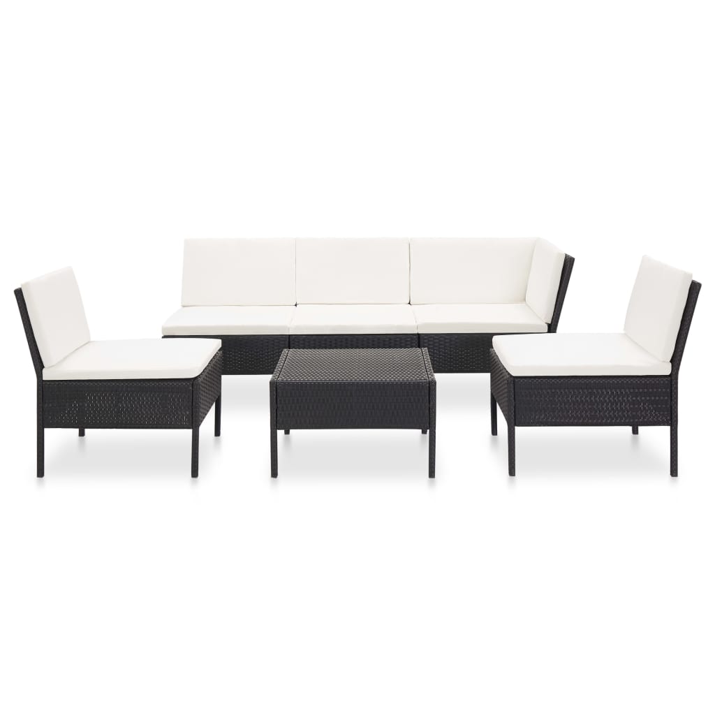 vidaXL 6 Piece Patio Lounge Set with Cushions Poly Rattan Black