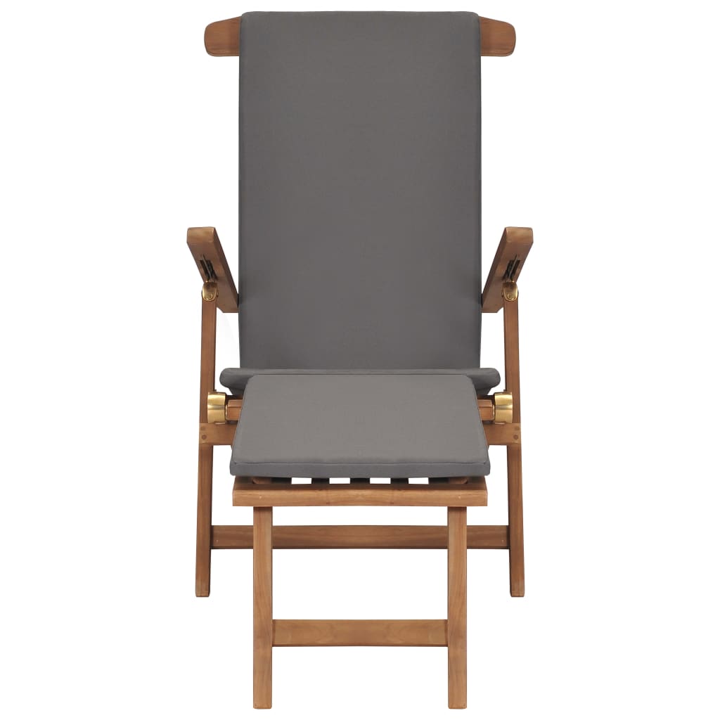 vidaXL Deck Chair with Cushion Dark Gray Solid Teak Wood