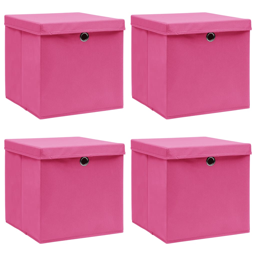 vidaXL Storage Boxes with Lids 4 pcs Pink 12.6"x12.6"x12.6" Fabric