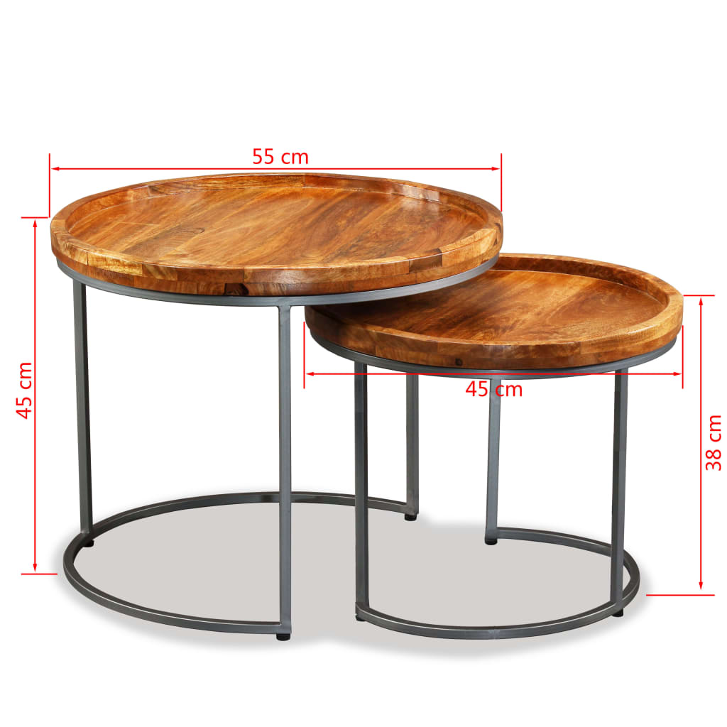 vidaXL Side Table Set 2 Pieces Solid Mango Wood