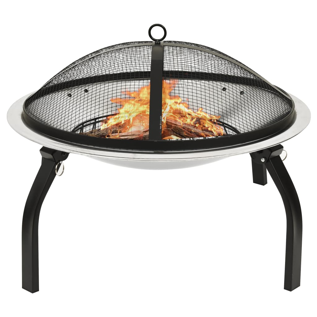 vidaXL 2-in-1 Fire Pit and BBQ with Poker 22"x22"x19.3" Stainless Steel