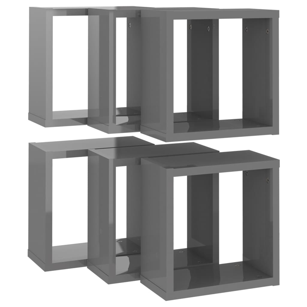 vidaXL Wall Cube Shelves 6 pcs High Gloss Gray 11.8"x5.9"x11.8"