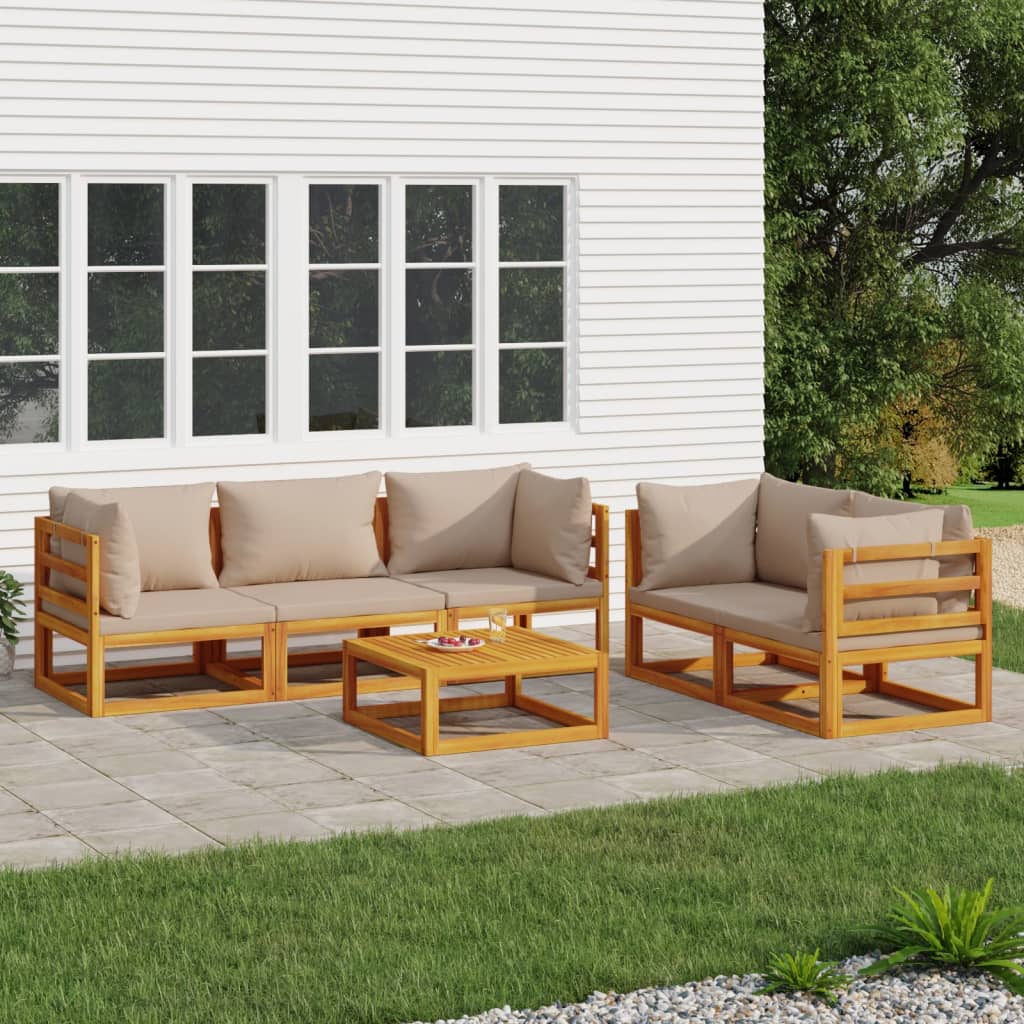 vidaXL 6 Piece Patio Lounge Set with Taupe Cushions Solid Wood