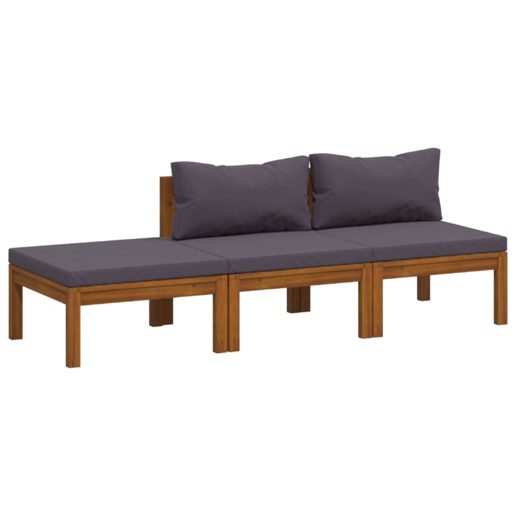 vidaXL 3 Piece Patio Lounge Set with Cushion Solid Acacia Wood