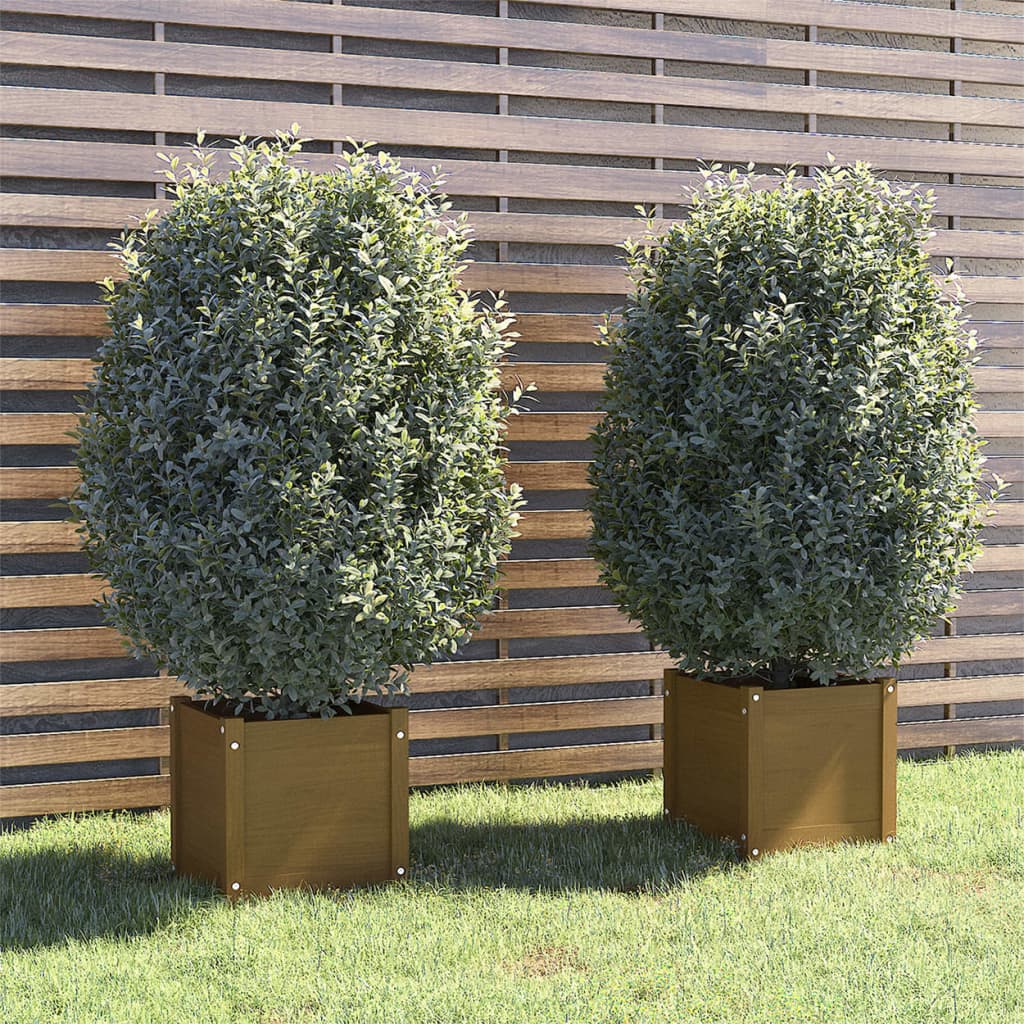 vidaXL Garden Planters 2 pcs Honey Brown 15.7"x15.7"x15.7" Solid Wood Pine