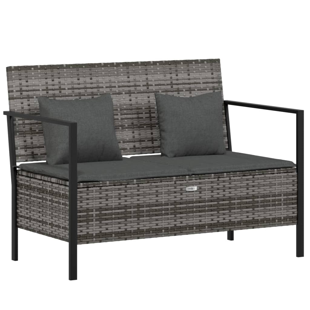 vidaXL 2-Seater Patio Bench with Cushions Gray Poly Rattan