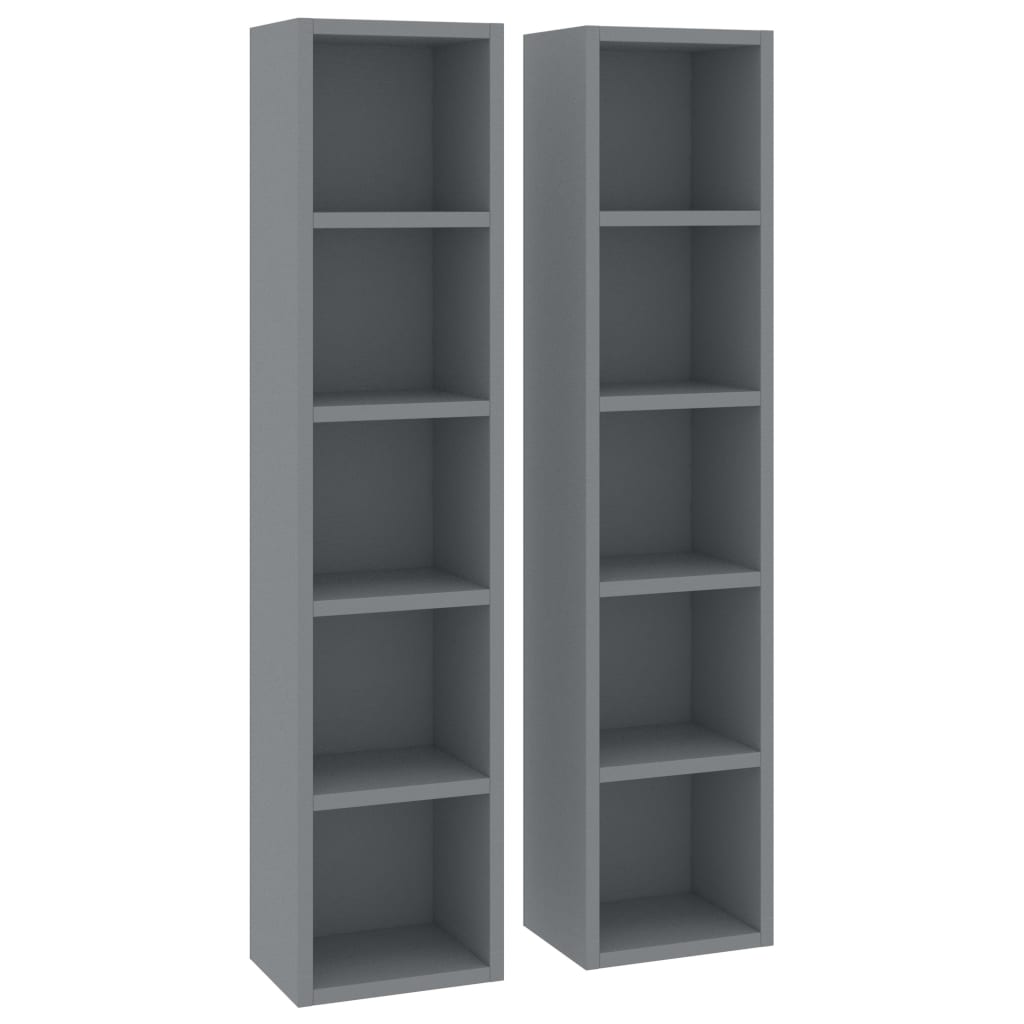 vidaXL CD Cabinets 2 pcs Gray 8.3"x6.3"x36.8" Engineered Wood