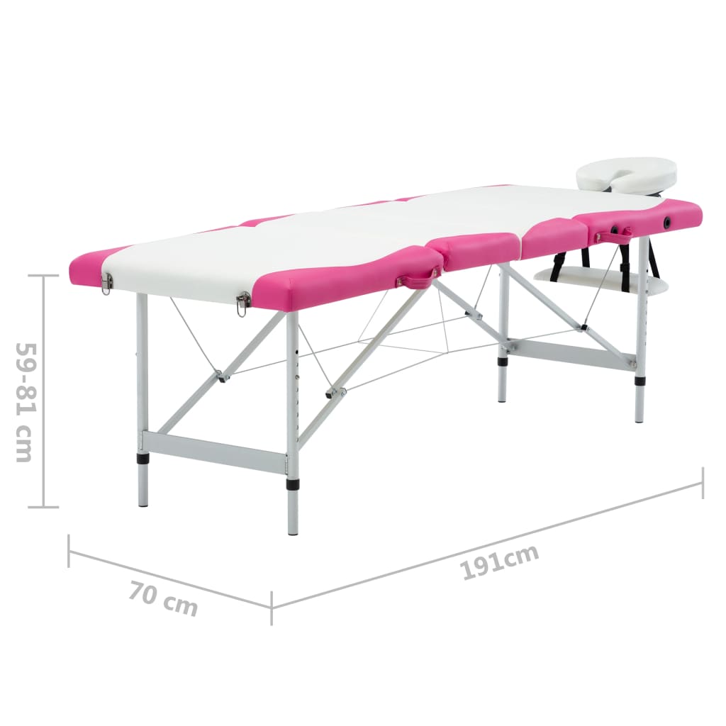 vidaXL 4-Zone Foldable Massage Table Aluminum White and Pink
