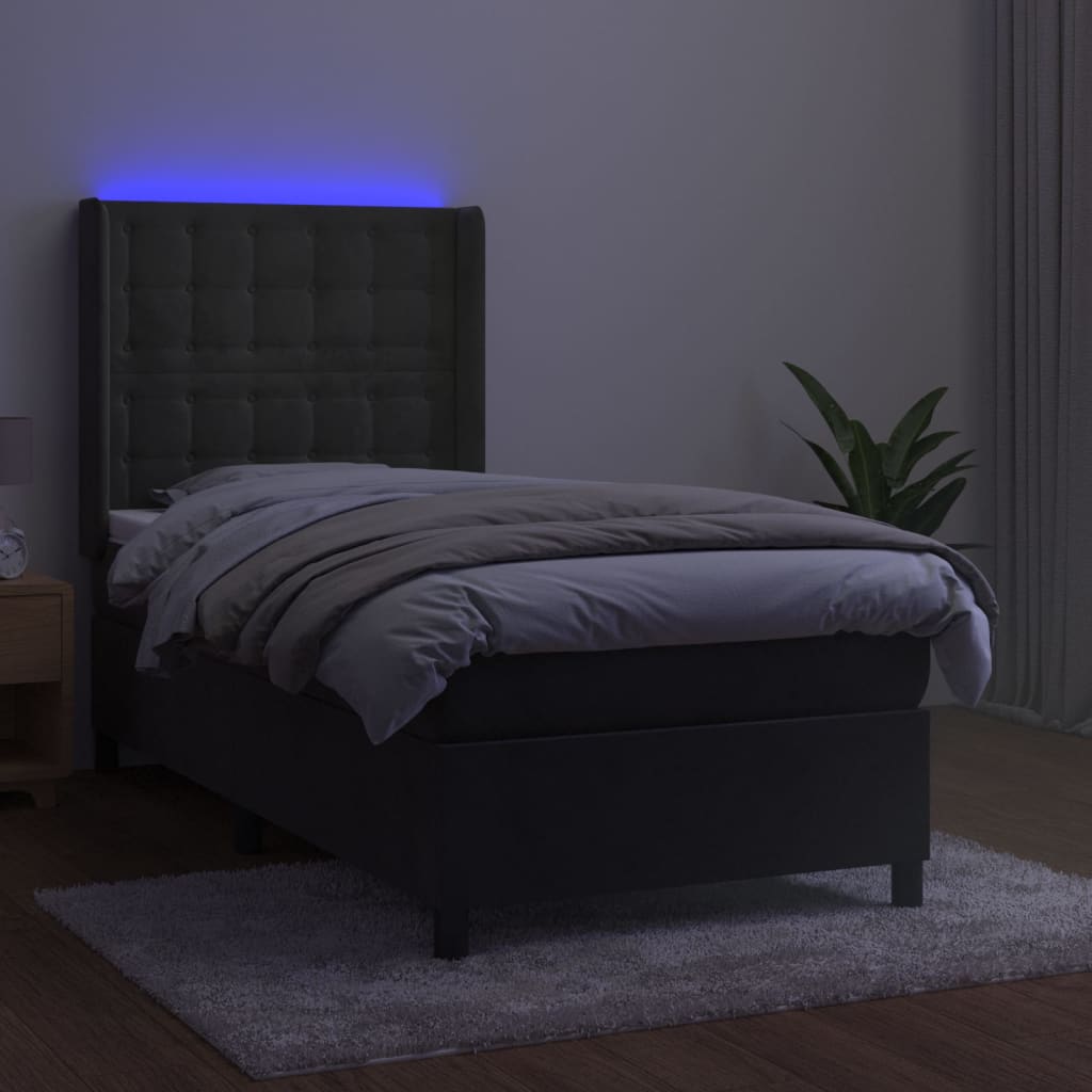 vidaXL Box Spring Bed with Mattress&LED Dark Gray Twin XL Velvet