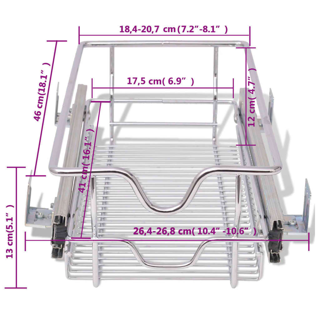 vidaXL Pull-Out Wire Baskets 2 pcs Silver 11.8"