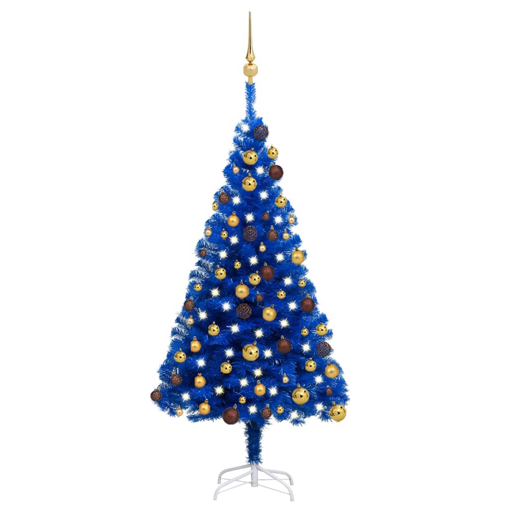 vidaXL Artificial Pre-lit Christmas Tree with Ball Set Blue 47.2" PVC