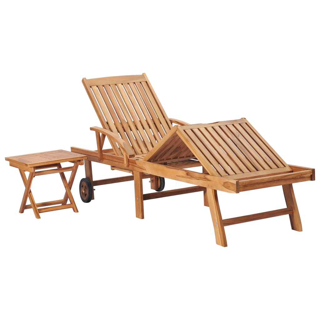 vidaXL Sun Lounger with  Table and Cushion Solid Teak Wood