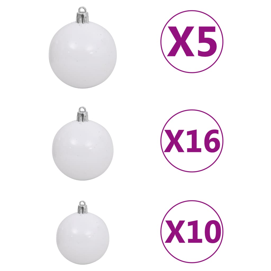 vidaXL 120 Piece Christmas Ball Set with Peak and 300 LEDs White&Gray