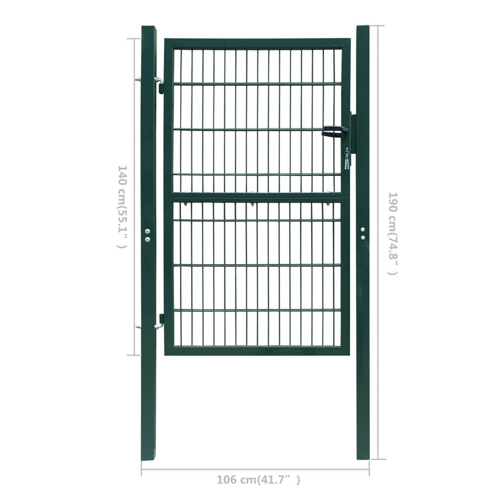 vidaXL 2D Fence Gate (Single) Green 41.7"x74.8"