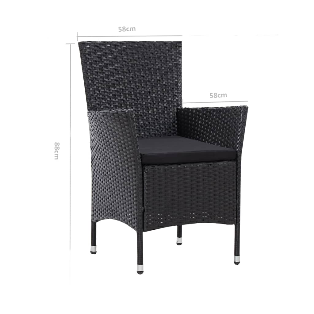vidaXL Patio Chairs 2 pcs Black Poly Rattan