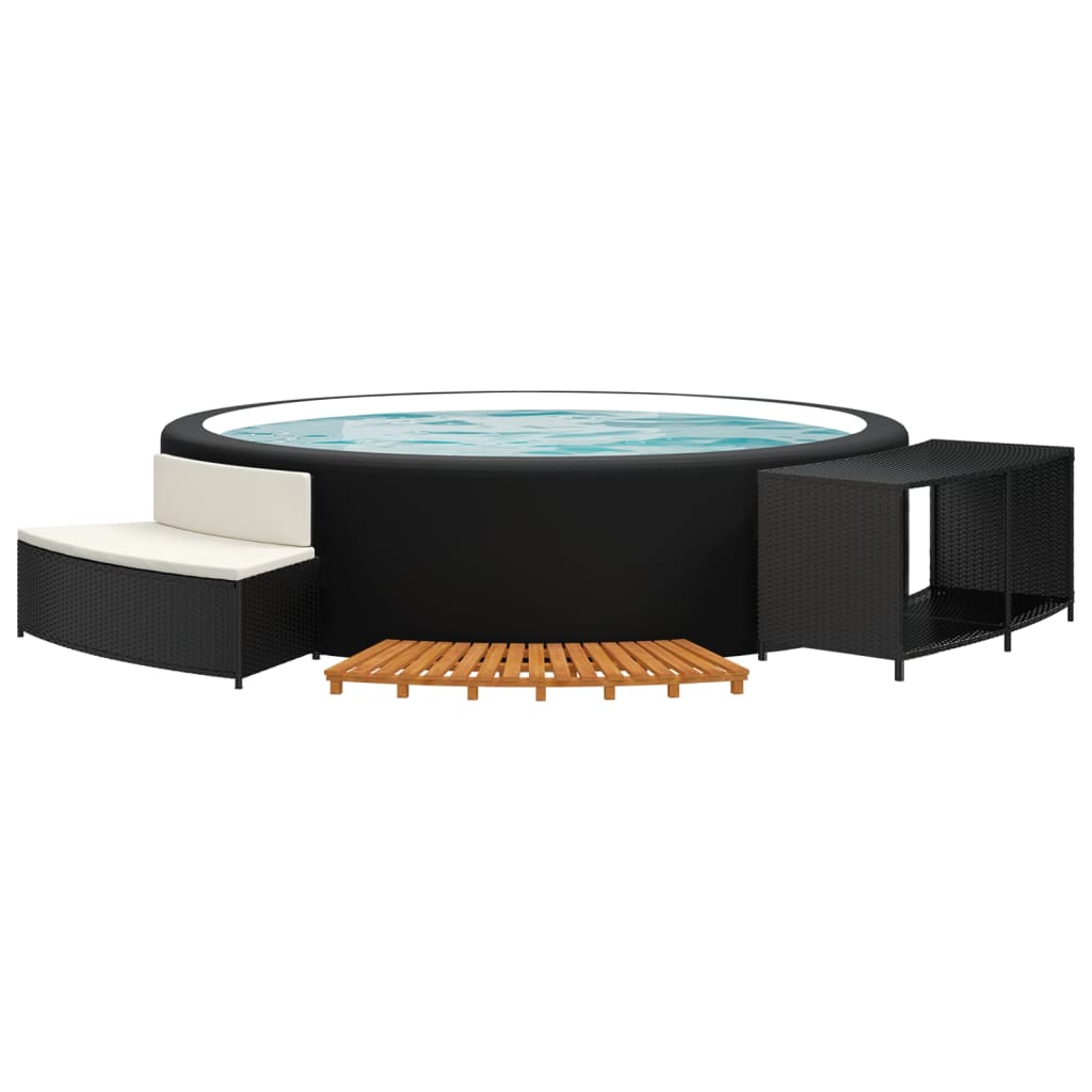 vidaXL Hot Tub Surround Black Poly Rattan and Solid Wood Acacia