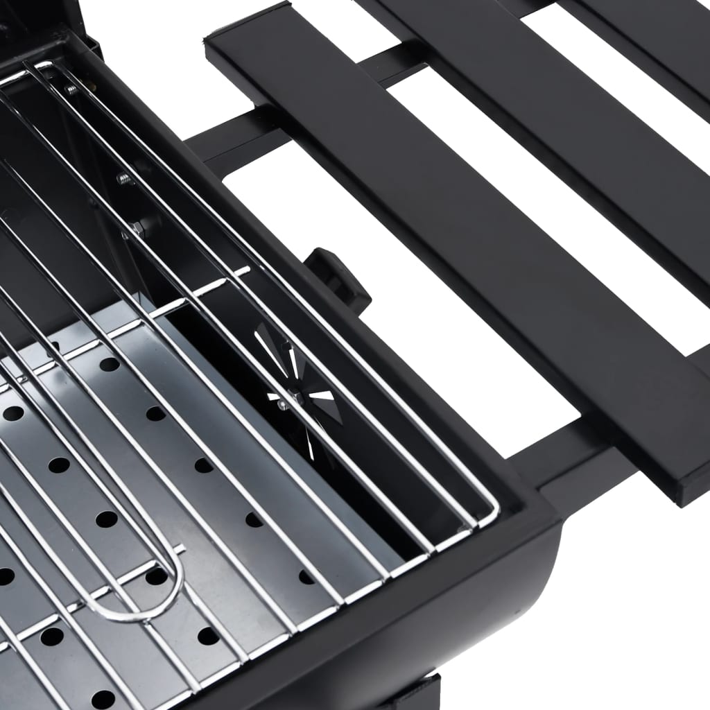 vidaXL Barrel Grill with Wheels and Shelves Black Steel 45.3"x33.5"x37.4"