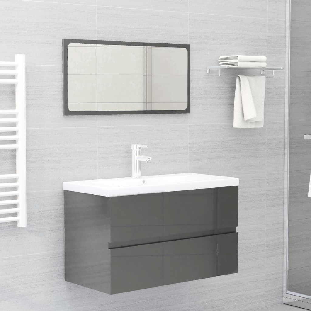 vidaXL Bathroom Furniture Set High Gloss Gray Engineered Wood