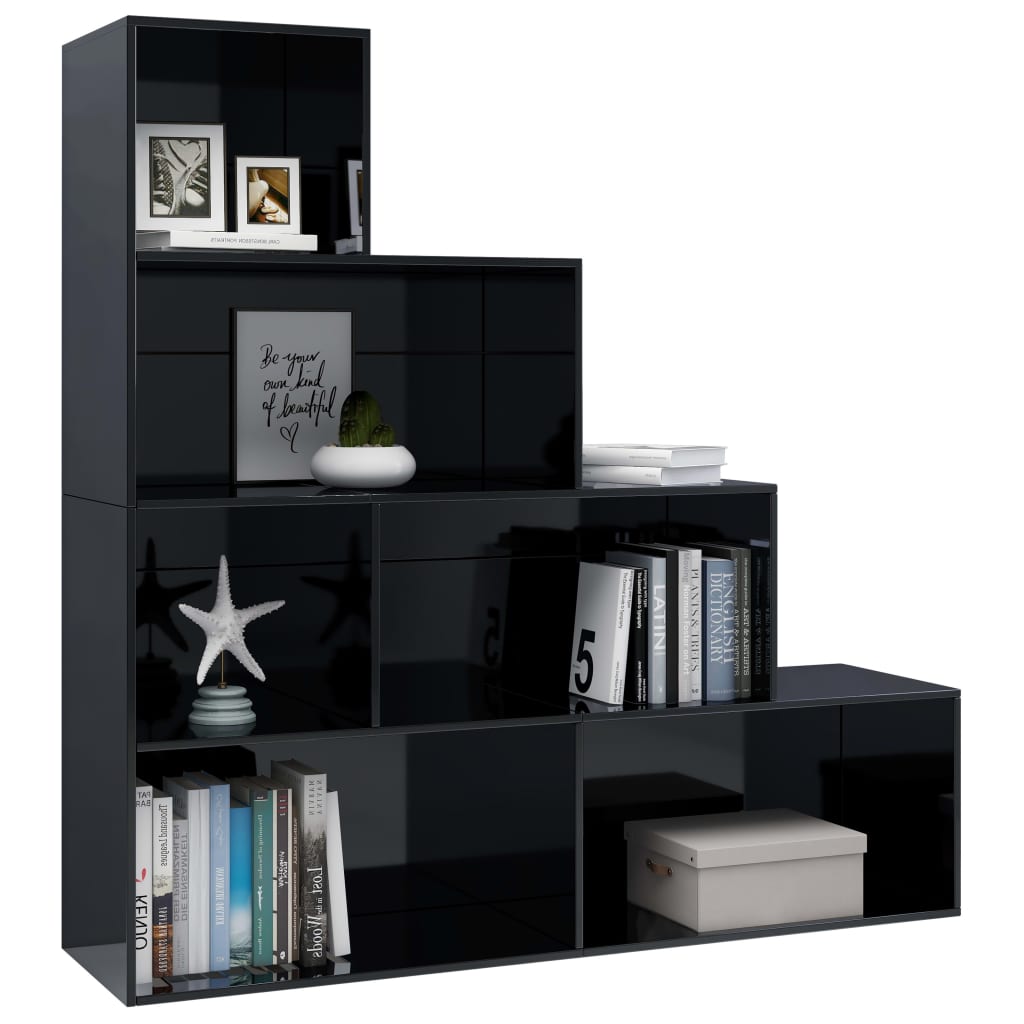 vidaXL Book Cabinet/Room Divider High Gloss Black 61" x 9.4" x 63" Engineered Wood