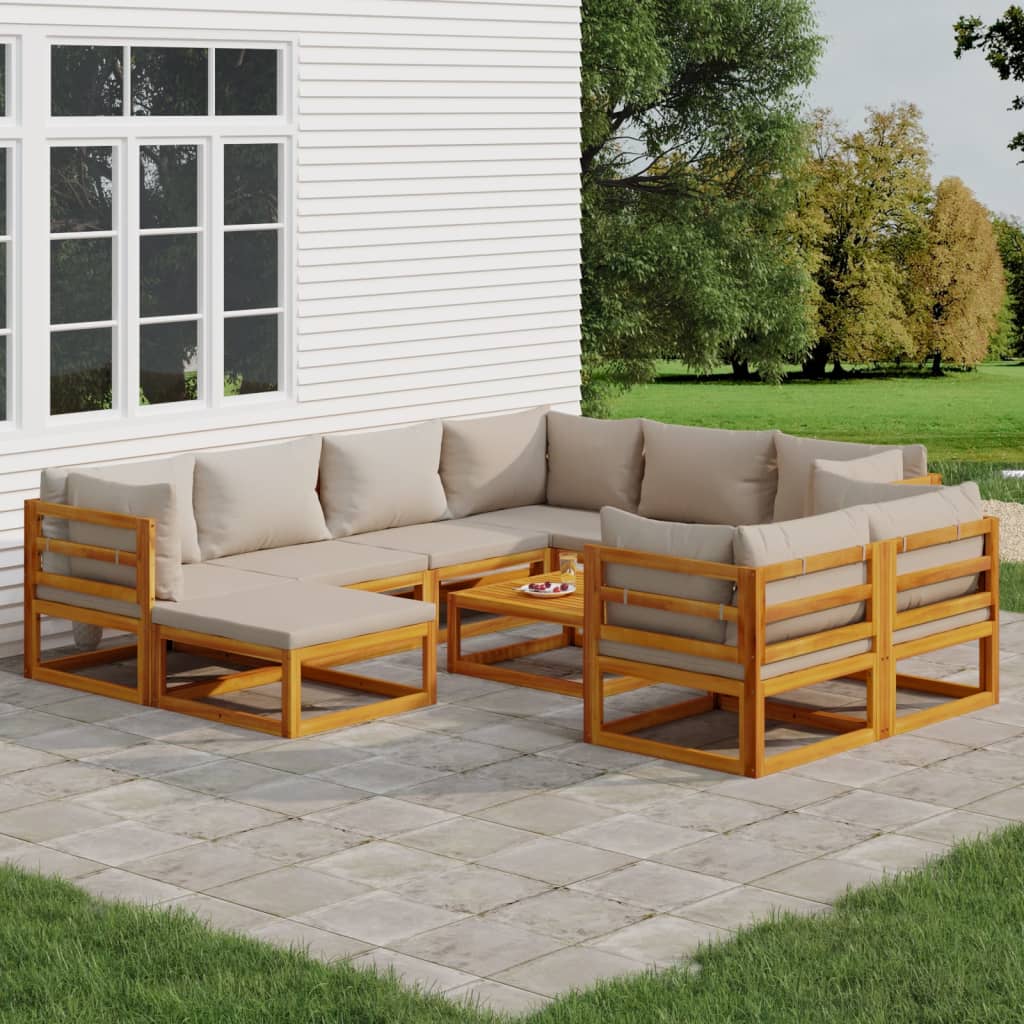 vidaXL 10 Piece Patio Lounge Set with Light Gray Cushions Solid Wood
