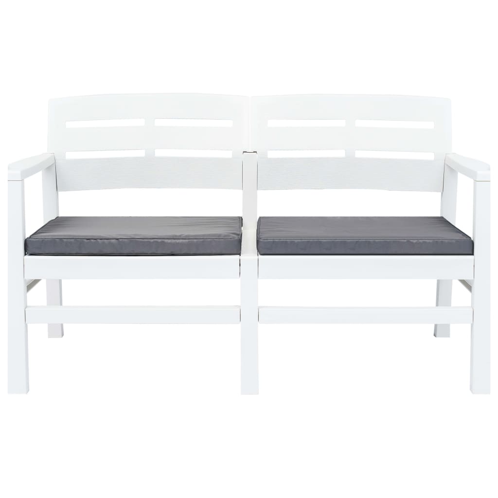 vidaXL 2-Seater Patio Bench with Cushions 52.4" Plastic White