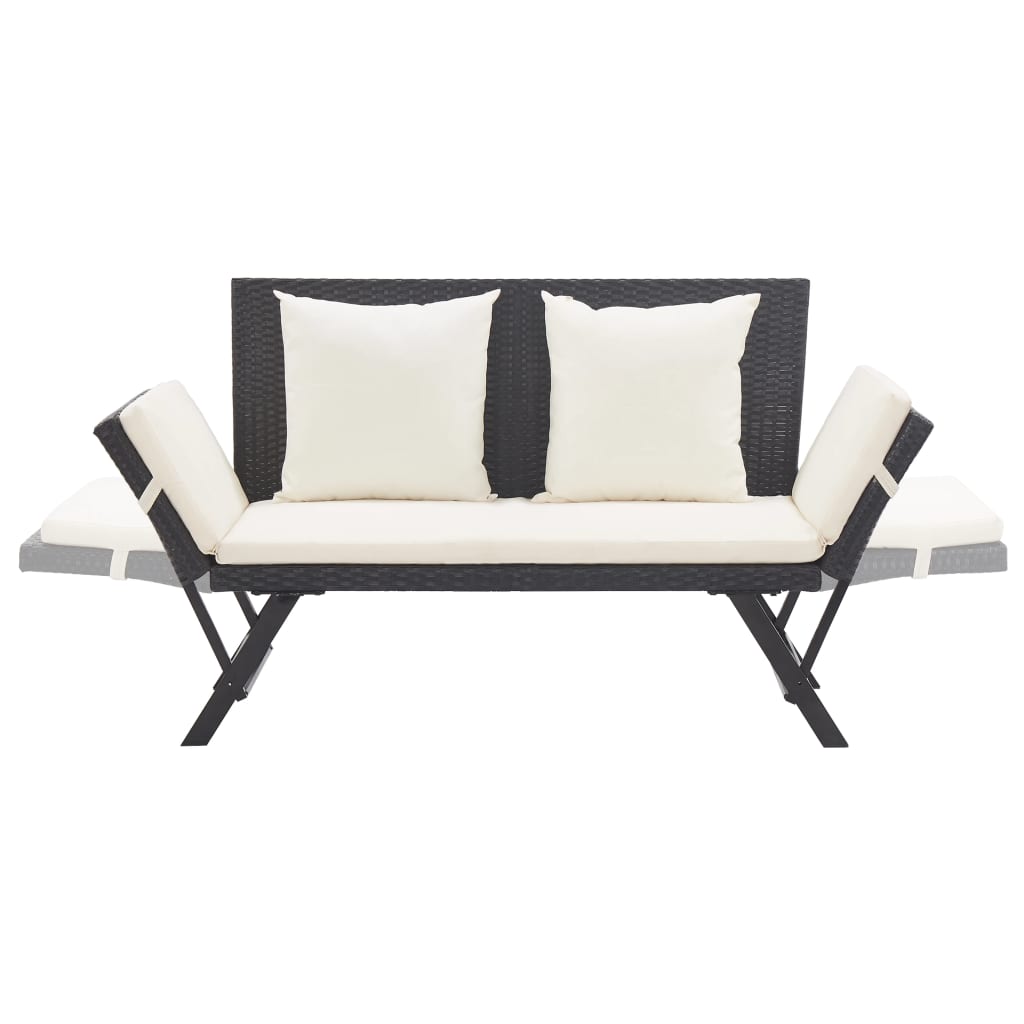 vidaXL Patio Bench with Cushions 69.3" Black Poly Rattan