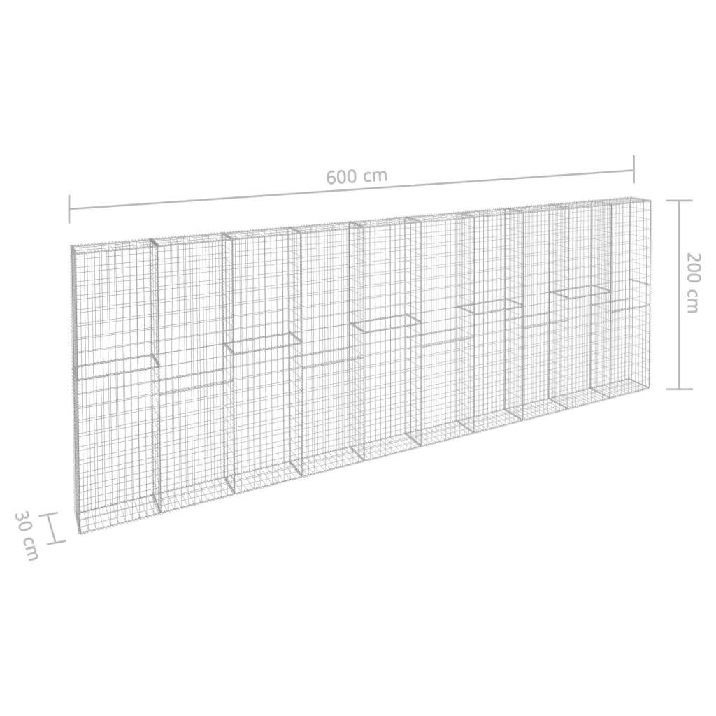 vidaXL Gabion Wall with Covers Galvanized Steel 236.2"x11.8"x78.7"