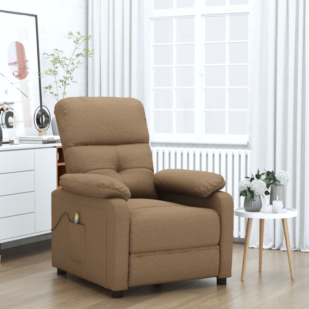 vidaXL Massage Recliner Chair Brown Fabric