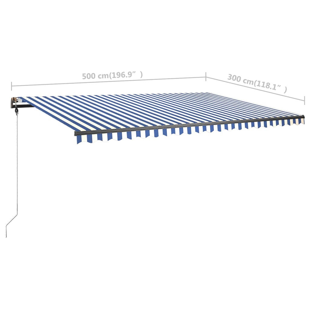 vidaXL Manual Retractable Awning with LED 196.9"x118.1" Blue and White