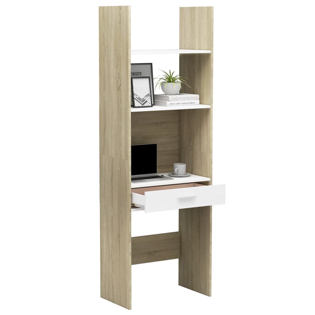 vidaXL Book Cabinet White and Sonoma Oak 23.6"x13.8"x70.9" Engineered Wood