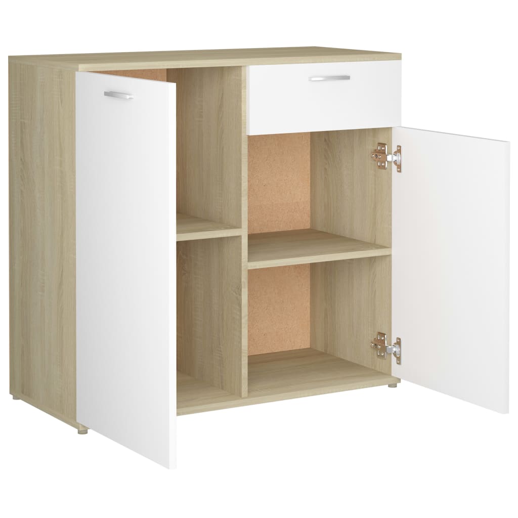 vidaXL Sideboard White and Sonoma Oak 63"x14.2"x29.5" Engineered Wood