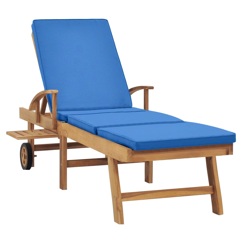 vidaXL Sun Lounger with Cushion Solid Teak Wood Blue